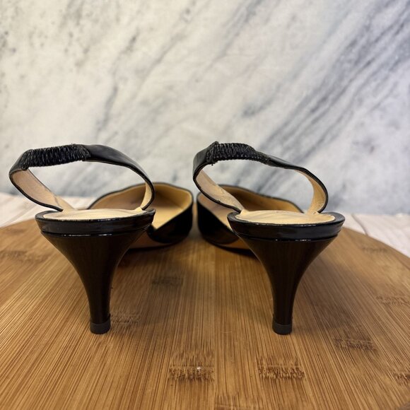 Talbots Sling Back Black Patent Leather Kitten Heels - Picture 3 of 13